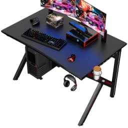 Gaming Table 115 cm K-shaped gaming table with headphones Hook & Cup Holder & cable management ergonomic computer table with