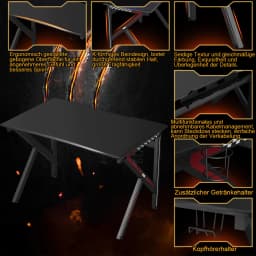 Gaming Table 115 cm K-shaped gaming table with headphones Hook & Cup Holder & cable management ergonomic computer table with