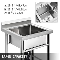 SucceBuy Handmade Sink Stainless Steel Kitchen Sink Hand Made 1 Compartment Underbar Sink Farmhouse Cafe Shop