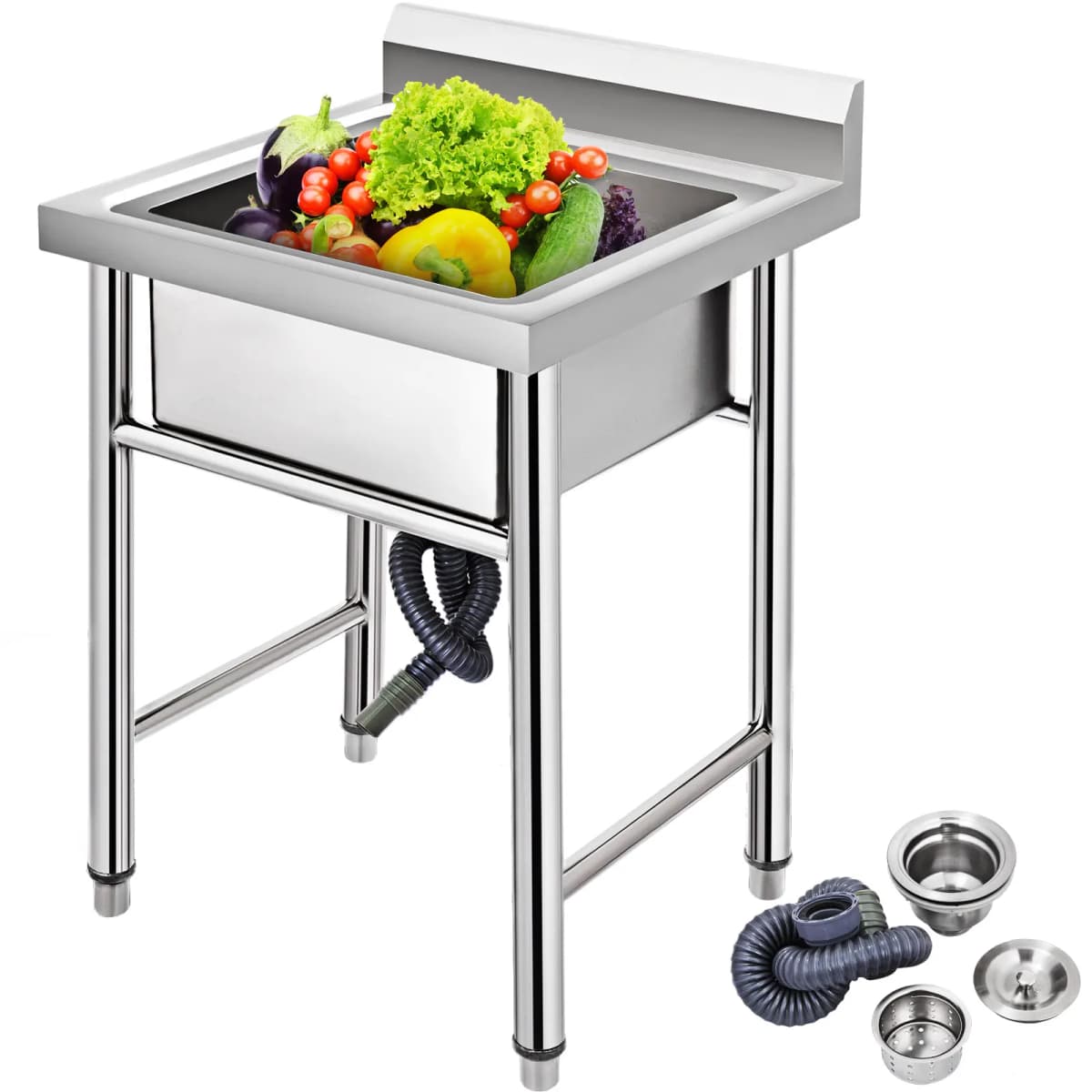 SucceBuy Handmade Sink Stainless Steel Kitchen Sink Hand Made 1 Compartment Underbar Sink Farmhouse Cafe Shop