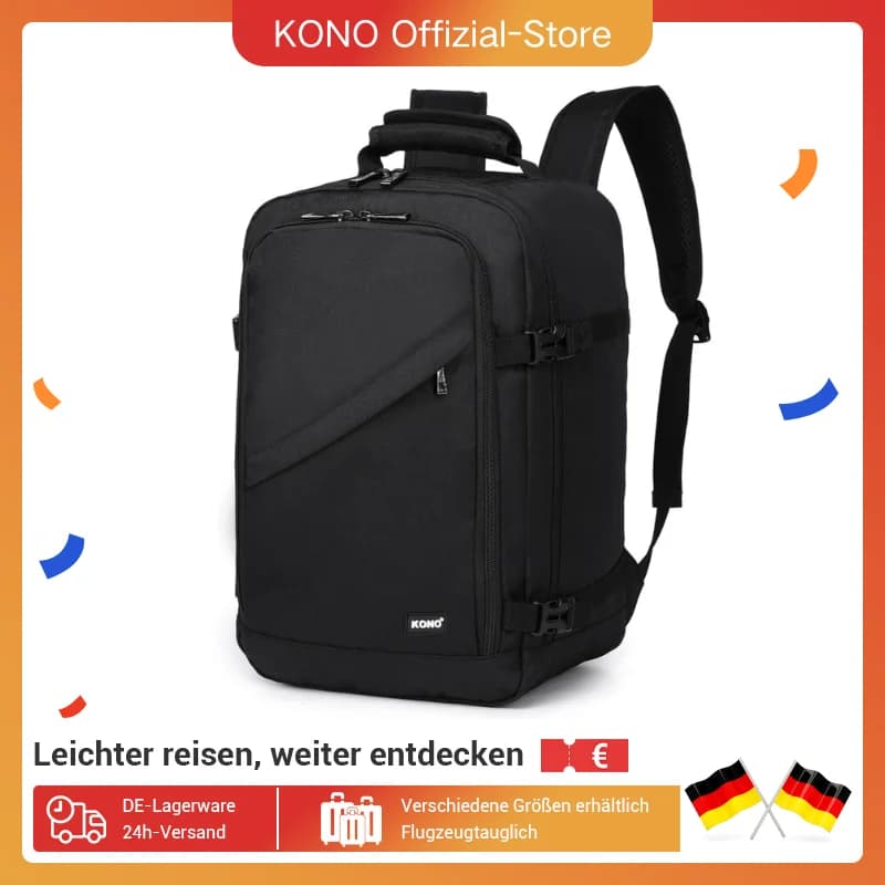 Kono Cabin bag 40x20x25 cm for Ryanair Under Seat hand luggage Backpack, Cabin Size 20L Black Minimalist
