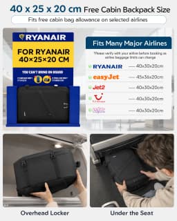 Kono Cabin bag 40x20x25 cm for Ryanair Under Seat hand luggage Backpack, Cabin Size 20L Black Minimalist