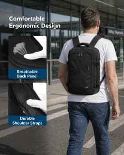 Kono Cabin bag 40x20x25 cm for Ryanair Under Seat hand luggage Backpack, Cabin Size 20L Black Minimalist