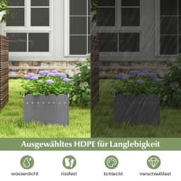 2 planters weatherproof, flower pots HDPE, garden flower box rectangular, flower bed with drainage gaps, raised bed flower pot