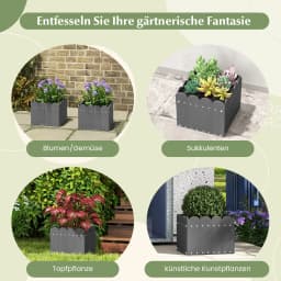 2 planters weatherproof, flower pots HDPE, garden flower box rectangular, flower bed with drainage gaps, raised bed flower pot