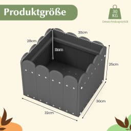 2 planters weatherproof, flower pots HDPE, garden flower box rectangular, flower bed with drainage gaps, raised bed flower pot