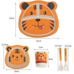 Baby Natural Bamboo Fiber Tableware Bowl Baby Feeding Plate Children Cute Cartoon Bowl Set