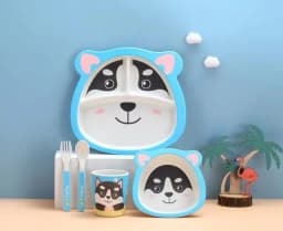 Baby Natural Bamboo Fiber Tableware Bowl Baby Feeding Plate Children Cute Cartoon Bowl Set
