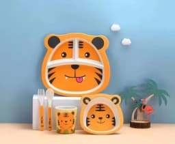Baby Natural Bamboo Fiber Tableware Bowl Baby Feeding Plate Children Cute Cartoon Bowl Set