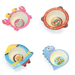 Baby Natural Bamboo Fiber Tableware Bowl Baby Feeding Plate Children Cute Cartoon Bowl Set