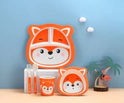 Baby Natural Bamboo Fiber Tableware Bowl Baby Feeding Plate Children Cute Cartoon Bowl Set