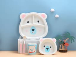 Baby Natural Bamboo Fiber Tableware Bowl Baby Feeding Plate Children Cute Cartoon Bowl Set
