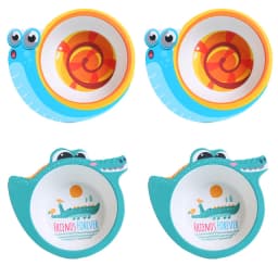 Baby Natural Bamboo Fiber Tableware Bowl Baby Feeding Plate Children Cute Cartoon Bowl Set