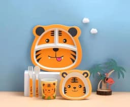 Baby Natural Bamboo Fiber Tableware Bowl Baby Feeding Plate Children Cute Cartoon Bowl Set