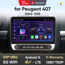 Junsun 10" Button Car Radio for Peugeot 407 2004-2018 GPS Multimedia Stereo BT FM RDS Wireless CarPlay for Apple Android Auto 4G