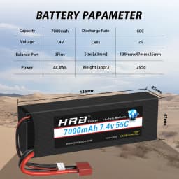 1/2PCS HRB Lipo Battery 2S 7.4V 6000mah 7000mah 55C 60C T RC Parts T Deans Hardcase Car Truck Airplane Boat 1/10