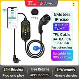 Junsun EV charger App control wallbox IP65 1Phase 7KW 32A 3.5KW 16A Type 2 Car fast charging plug to plug charge for Tesla