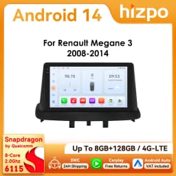 9" Hizpo 2Din CarPlay Android Auto Car Radio for Renault Megane 3 2008 - 2014 Snapdragon 6115 Headunit RDS DSP GPS Navigation