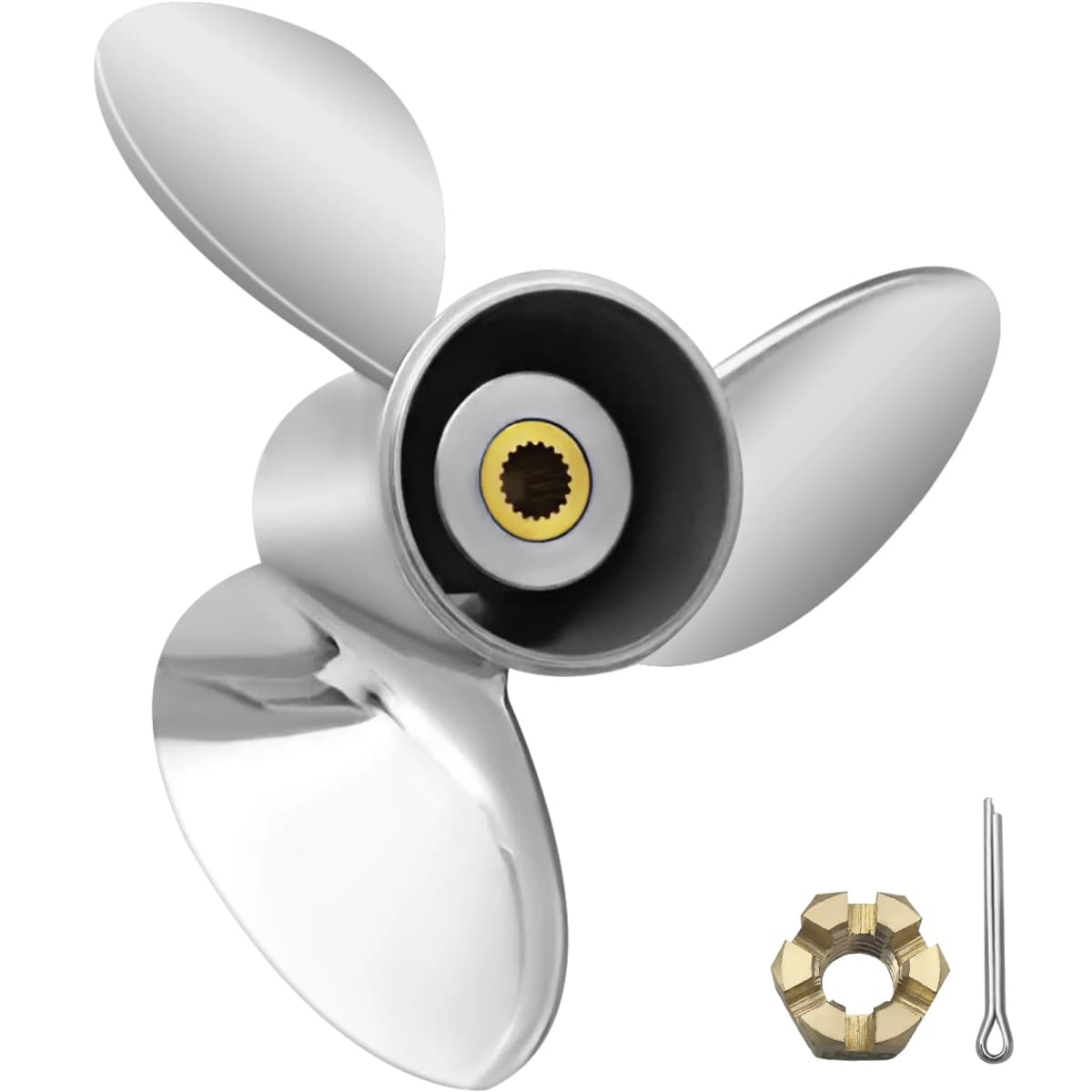 SucceBuy Outboard Propeller 3-Blade 14.5"x21" Boat Replace for OEM 3860709 Right-handed Steel Propeller Steel & 19 Spline Teeth