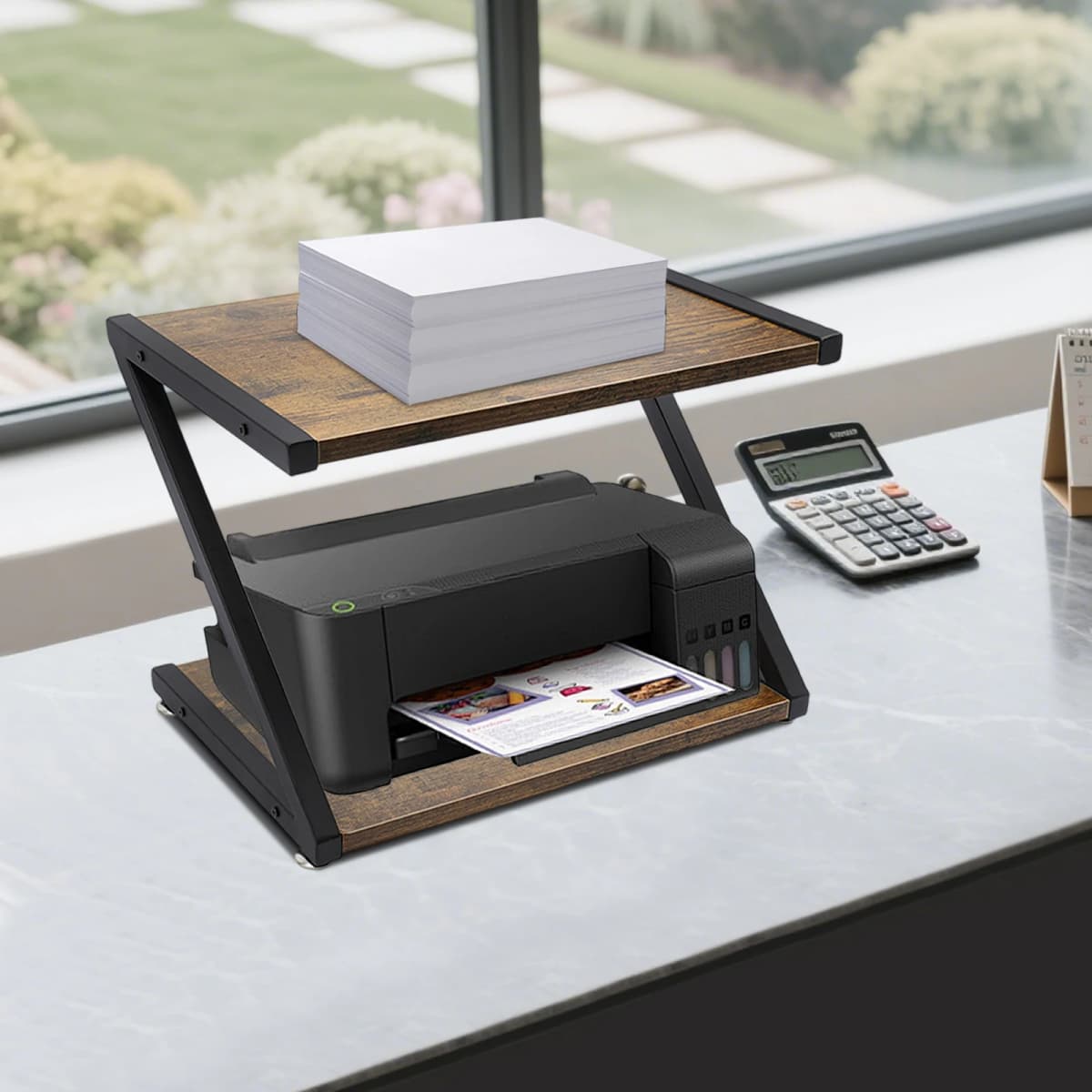 2-Tier Desktop Printer Shelf Carbon Steel Under Desk Printer Stand Table Load 10kg for Home Office