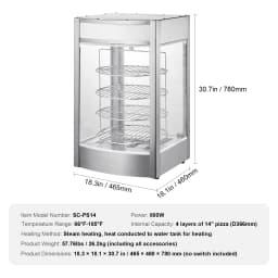 SucceBuy Commercial Food Warmer Display 4-Tier Pizza Warmer with Rotary Steam Heating 86℉~185℉ Temperature Control and Display