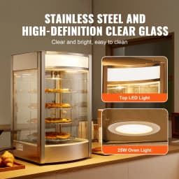 SucceBuy Commercial Food Warmer Display 4-Tier Pizza Warmer with Rotary Steam Heating 86℉~185℉ Temperature Control and Display