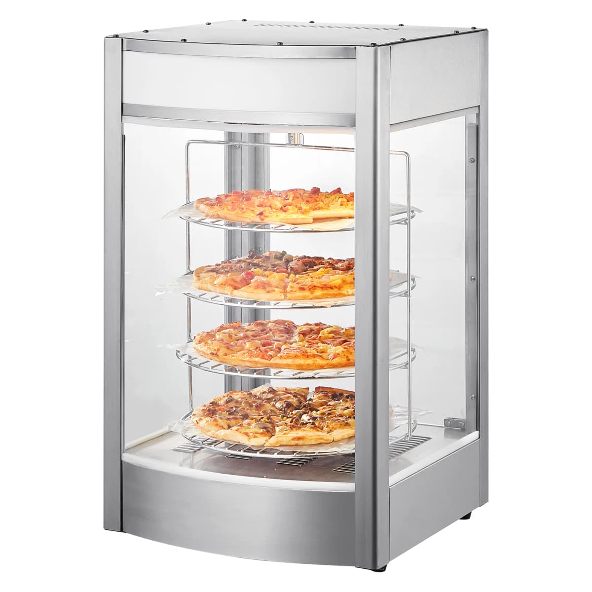 SucceBuy Commercial Food Warmer Display 4-Tier Pizza Warmer with Rotary Steam Heating 86℉~185℉ Temperature Control and Display