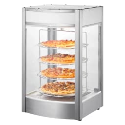 SucceBuy Commercial Food Warmer Display 4-Tier Pizza Warmer with Rotary Steam Heating 86℉~185℉ Temperature Control and Display