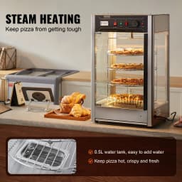 SucceBuy Commercial Food Warmer Display 4-Tier Pizza Warmer with Rotary Steam Heating 86℉~185℉ Temperature Control and Display