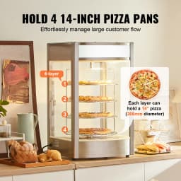 SucceBuy Commercial Food Warmer Display 4-Tier Pizza Warmer with Rotary Steam Heating 86℉~185℉ Temperature Control and Display