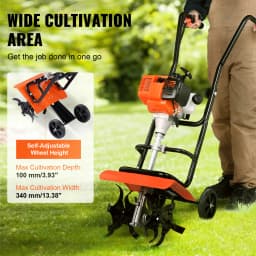 SucceBuy Tiller Cultivator Gas Powered 38CC Garden 4 Steel Adjustable Front Tines For Lawn Garden and Field Soil Cultivation