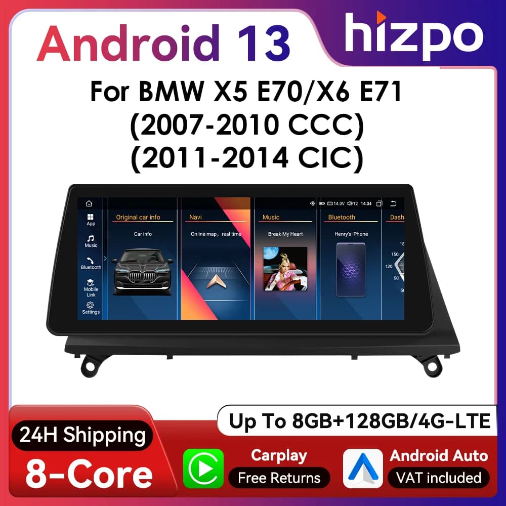 Hizpo Android Autoradio for BMW X5 E70 X6 E71 CCC CIC 2007 - 2013 UI8581 Intelligent Multimedia GPS RDS DSP Android Auto CarPlay