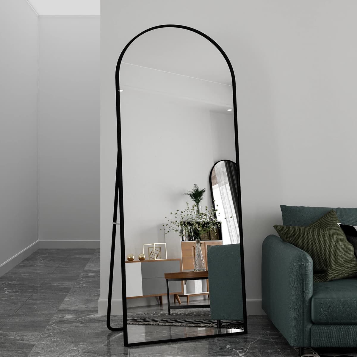 Curved Top Full Body Mirror with Round Corners, 180×80cm Bedroom Mirror for Hanging, Standing, Leaning, Dressing Wall Mirror