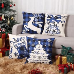 Christmas Pillow Covers 45x45cm Farmhouse Plaid Christmas Tree Sock Bell Throw Pillow Covers Xmas Decorations Cushion Case