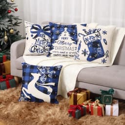 Christmas Pillow Covers 45x45cm Farmhouse Plaid Christmas Tree Sock Bell Throw Pillow Covers Xmas Decorations Cushion Case