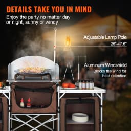 SucceBuy Camping Kitchen Table Folding Outdoor Cooking Table W/ Storage Carrying Bag Aluminum Cook Station 3 Cupboard Windscreen