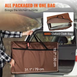 SucceBuy Camping Kitchen Table Folding Outdoor Cooking Table W/ Storage Carrying Bag Aluminum Cook Station 3 Cupboard Windscreen