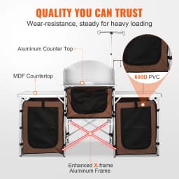 SucceBuy Camping Kitchen Table Folding Outdoor Cooking Table W/ Storage Carrying Bag Aluminum Cook Station 3 Cupboard Windscreen