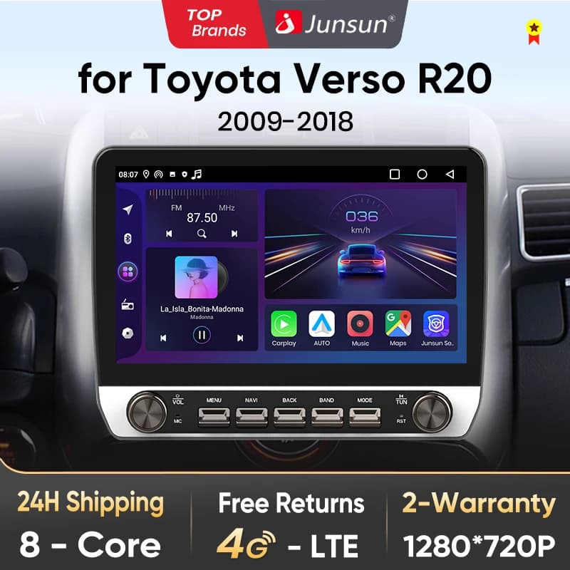 Junsun 10" Button Car Radio for Toyota Verso R20 2009 GPS Multimedia Stereo BT FM RDS Wireless CarPlay for Apple Android Auto 4G