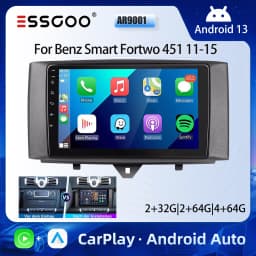 ESSGOO 9" Android 13 Car Stereo Radio Carplay GPS Navi BT RDS For Mercedes Benz Smart Fortwo 451 2011-15 Multimedia Video Player
