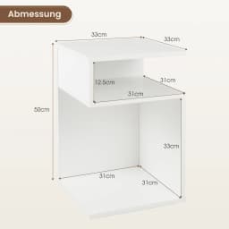 Side Table Wood, 3 levels sofa table, bedside table White, modern, for living room and bedroom, 33x33x50cm