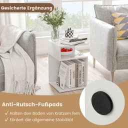 Side Table Wood, 3 levels sofa table, bedside table White, modern, for living room and bedroom, 33x33x50cm
