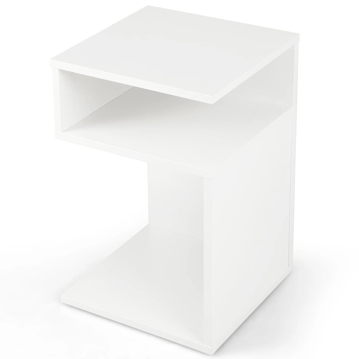 Side Table Wood, 3 levels sofa table, bedside table White, modern, for living room and bedroom, 33x33x50cm