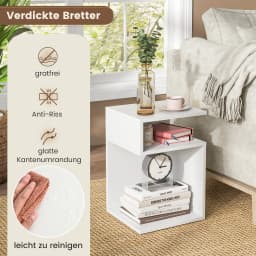 Side Table Wood, 3 levels sofa table, bedside table White, modern, for living room and bedroom, 33x33x50cm