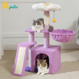 Cactus Cat Tree for Indoor Cats Small Cat Tower Cat Condo with Sisal Scratching Ramp, Cozy Hammock and Removable Top Bed Perch