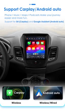 OSSURET 9.7inch 2 DIN Android 13 Car Radio for Ford Fiesta 2009-2017 Multimedia Stereo Vertical Screen Carplay Panoramic Camera