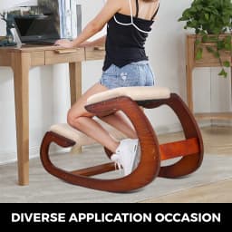 SucceBuy Ergonomic Rocking Wooden Kneeling Chair Correct Posture Computer Chair Original Home Office Furniture Thick Cushion