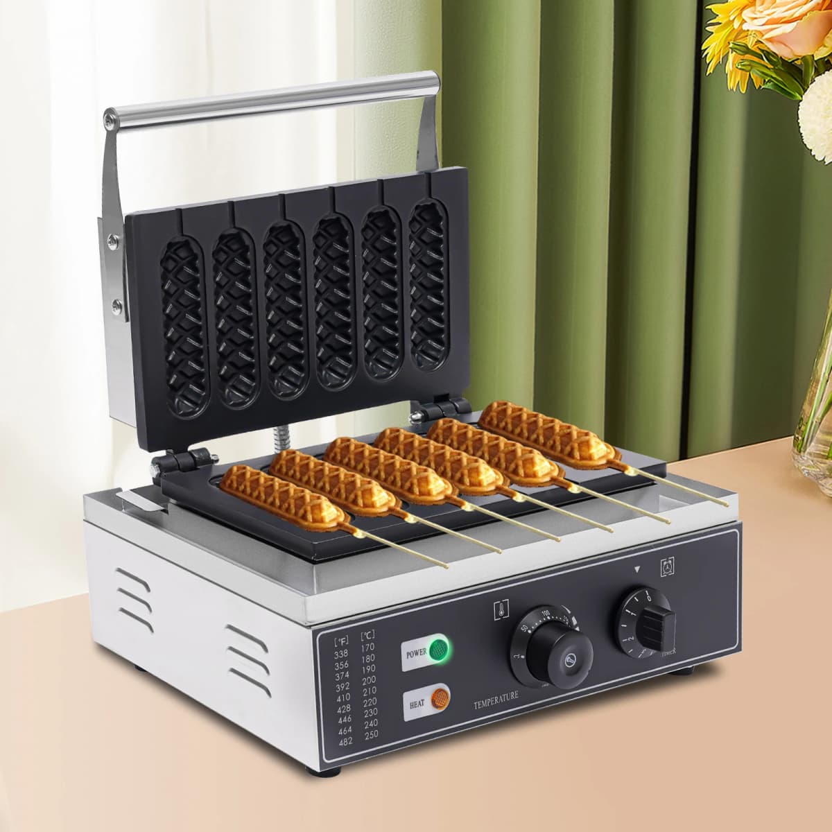 1500W 220V Commercial 6pcs Waffle Maker Hot Dog Machine DIY Food Making Machine