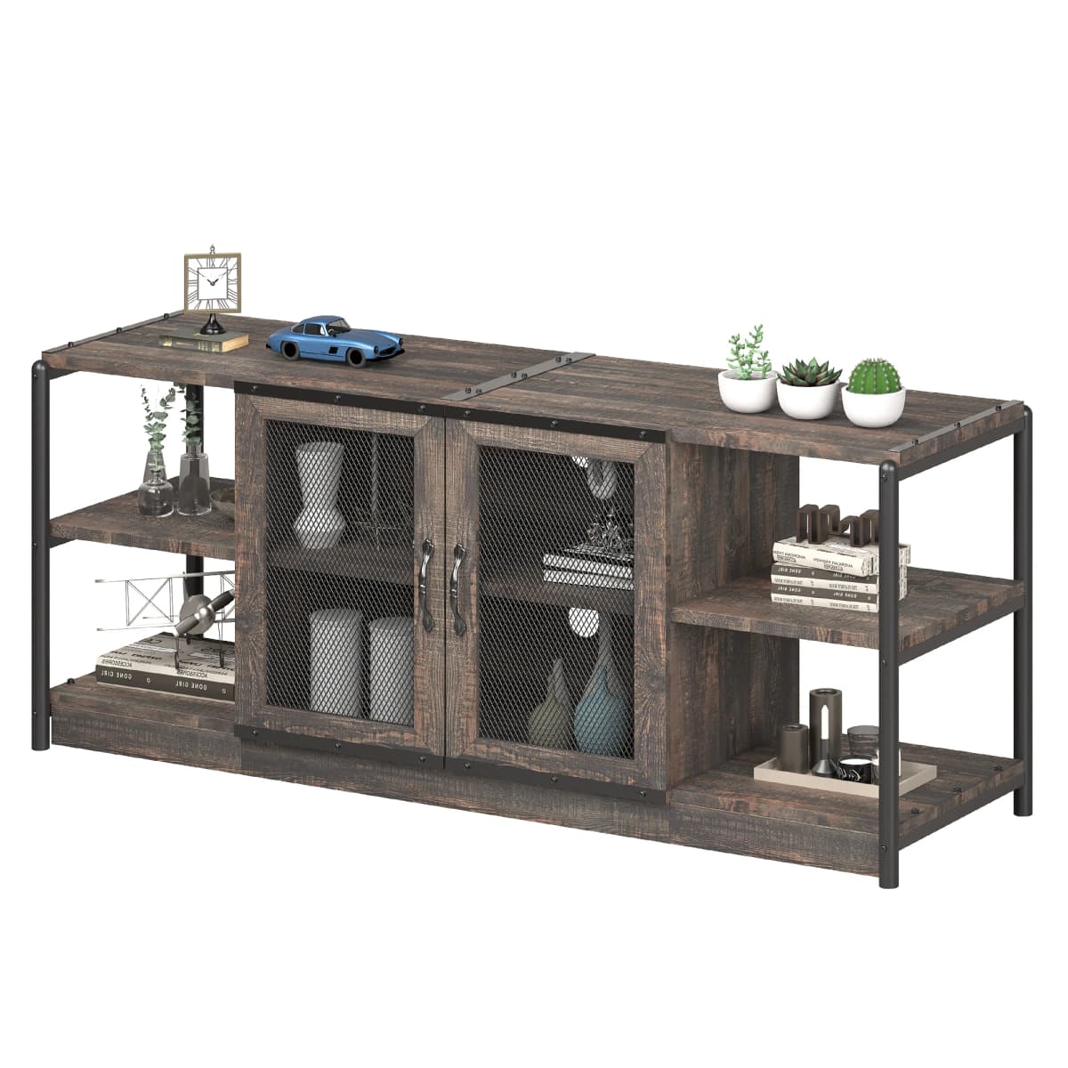 Farmhouse TV Stand for 65/75 Inches TV with Storage Cabinet and Mesh Doors TV Media Console Cabinet Living Room Table Furniture