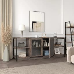 Farmhouse TV Stand for 65/75 Inches TV with Storage Cabinet and Mesh Doors TV Media Console Cabinet Living Room Table Furniture
